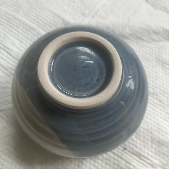 Art Studio Pottery Ceramic Serving Dish with Bowl Chip Dip Appetizer Blue Signed
